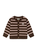 BABY CLASSIC LOGO STRIPE KNIT CARDIGAN IN BROWN