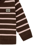 BABY CLASSIC LOGO STRIPE KNIT CARDIGAN IN BROWN
