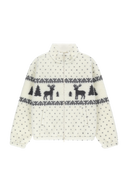 HIGH NECK PATTERN FLEECE JACKET IN IVORY
