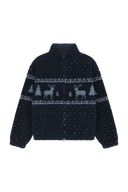HIGH NECK PATTERN FLEECE JACKET IN NAVY