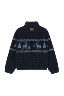 HIGH NECK PATTERN FLEECE JACKET IN NAVY