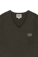 SMALL CLASSIC LOGO OVERSIZED V-NECK KNIT PULLOVER IN DARK BROWN