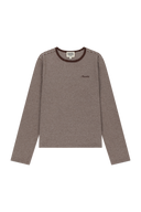 W STRIPE LONG SLEEVE TEE IN DARK BROWN
