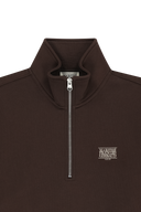 SMALL CLASSIC LOGO HALF ZIPUP SWEATSHIRT IN DARK BROWN