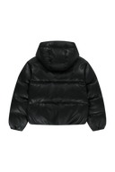 W LEATHER HOODED DOWN JACKET IN BLACK