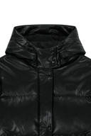 W LEATHER HOODED DOWN JACKET IN BLACK