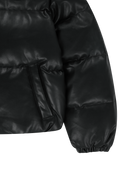W LEATHER HOODED DOWN JACKET IN BLACK