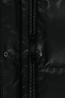 W LEATHER HOODED DOWN JACKET IN BLACK