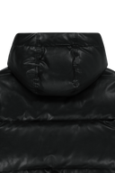 W LEATHER HOODED DOWN JACKET IN BLACK