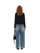 HIGH NECK SLEEVE LOGO KNIT CARDIGAN IN BLACK