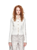 HIGH NECK SLEEVE LOGO KNIT CARDIGAN IN IVORY