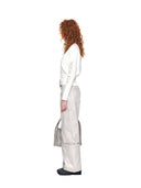 HIGH NECK SLEEVE LOGO KNIT CARDIGAN IN IVORY