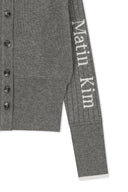 HIGH NECK SLEEVE LOGO KNIT CARDIGAN IN GRAY