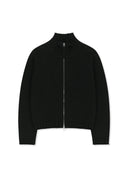 CASHMERE BLENDED SPELL POINT KNIT ZIP UP IN BLACK