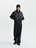 黑色短版領口變形皮質夾克 (CROP LEATHER BLOUSON)