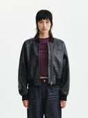 黑色短版領口變形皮質夾克 (CROP LEATHER BLOUSON)