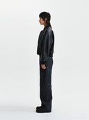 黑色短版領口變形皮質夾克 (CROP LEATHER BLOUSON)