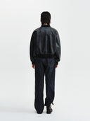 黑色短版領口變形皮質夾克 (CROP LEATHER BLOUSON)