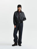 黑色短版領口變形皮質夾克 (CROP LEATHER BLOUSON)