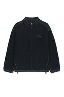 BOUCLE TEXTURE KNIT ZIP UP IN DARK NAVY