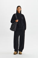 BOUCLE TEXTURE KNIT ZIP UP IN DARK NAVY