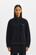BOUCLE TEXTURE KNIT ZIP UP IN DARK NAVY