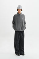 BOUCLE TEXTURE KNIT ZIP UP IN GRAY