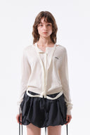 STRING DETAIL KNIT CARDIGAN IN CREAM image 6