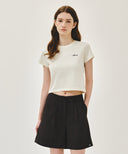 W SMALL LETTERING SLIM CROP TEE IN IVORY image 11