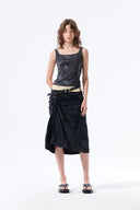 NYLON SHIRRING MIDI SKIRT IN BLACK image 10