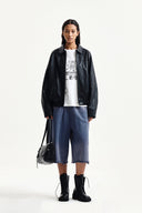 SMALL LOGO FAUX LEATHER ZIP UP JUMPER IN BLACK image 9