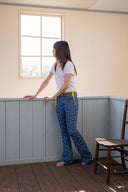 FLOWER PATTERN FLARE DENIM PANTS IN BLUE image 19