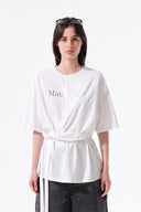 TIE DETAIL DRAPED LOGO TOP IN WHITE image 12