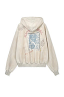 VINTAGE WASHED GRAFFITI HOODY ZIP UP IN BEIGE image 2