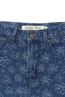 FLOWER PATTERN FLARE DENIM PANTS IN BLUE image 3