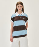 SMALL CLASSIC LOGO RUGBY STRIPE OVERSIZED COLLAR TEE IN SKY BLUE image 5