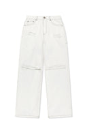 DESTROYED COLOR DYEING DENIM PANTS IN WHITE image 1