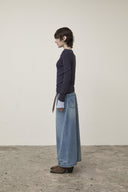 DAMAGE POINT LONG DENIM SKIRT IN BLUE image 6