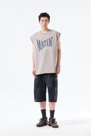 RAW EDGE CUT OUT SLEEVELESS TOP FOR MEN IN BEIGE image 9