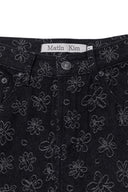FLOWER PATTERN FLARE DENIM PANTS IN BLACK image 3