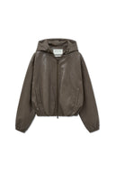 FAUX LEATHER HOODY CROP JUMPER IN BROWN image 1