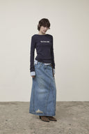 DAMAGE POINT LONG DENIM SKIRT IN BLUE image 9