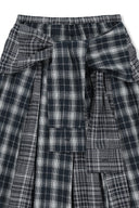 MIXED CHECK SLEEVE TIE FLARE SKIRT IN NAVY image 14