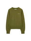 CASHMERE BLENDED ROUND KNIT PULLOVER IN OLIVE image 1