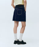 W STRAIGHT DENIM MINI SKIRT IN DARK BLUE