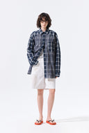MIXED CHECK OVER FIT SHIRT IN NAVY image 11
