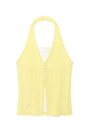 LAYERED BUTTON HALTER NECK TOP IN LIGHT YELLOW image 1