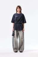 TIE DETAIL DRAPED LOGO TOP IN CHARCOAL GREY image 6