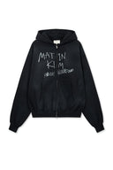 VINTAGE WASHED GRAFFITI HOODY ZIP UP IN BLACK image 1