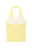 LAYERED BUTTON HALTER NECK TOP IN LIGHT YELLOW image 2